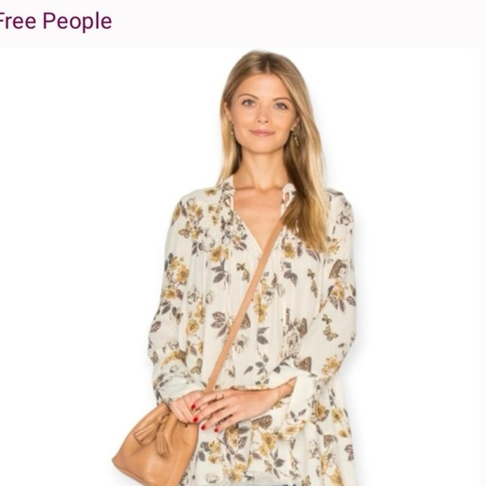 Free People Pebble Crepe So Fine Boho‎ Flowy Raw Hem Top Blouse Tunic Sz M - Picture 2 of 15